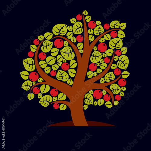 Fruity tree with ripe apples isolated on white. Wealth and prosp