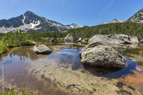 Reflection of Sivrya peak and Banski lakes, Pirin Mountain, Bulgaria