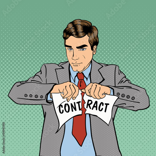 Breach of Contract. Unsuccessful Business Negotiations. Serious Businessman. Pop Art. Vector illustration