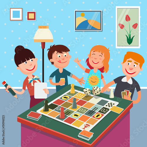 Family Playing Board Game. Happy Family Weekend. Vector illustration