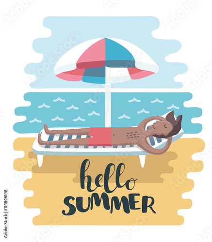 Happy man on summer vacation. Hello summer
