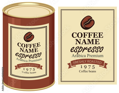 A tin with label of coffe beans