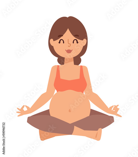 Meditating on maternity pregnant woman meditating while sitting yoga position fitness healthy lifestyle character vector. Pregnant yoga beautiful healthy lifestyle and fitness pregnant yoga.