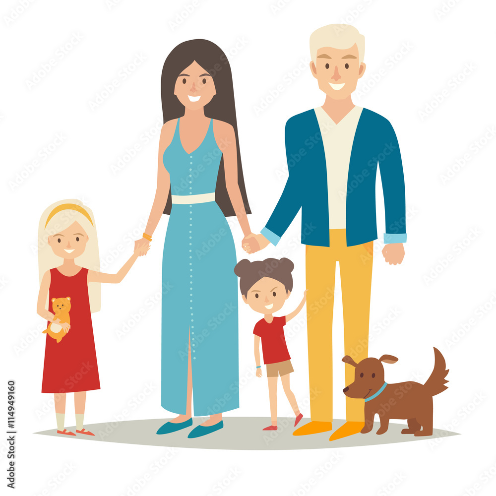 Картинки мамы папы сестры. Семейные иллюстрации с детьми и собакой. Семья с собакой рисунок. Семья собака мама папа дети. Мама папа две Дочки и собака.