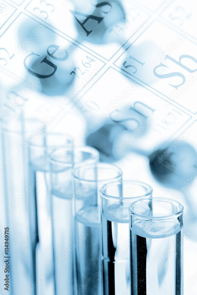 Chemistry or biology background - test tubes with molecule model Chemistry or biology background - test tubes with molecule model