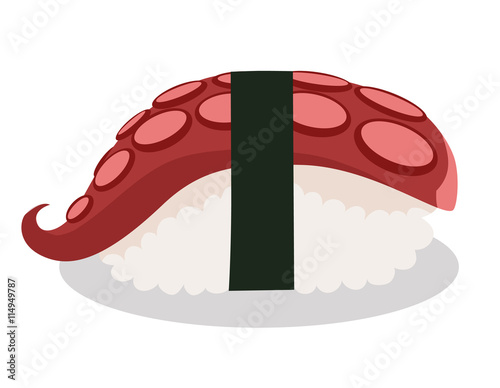 Octopus sushi food. Sushi cartoon style icon. Nori sushi with octopus, japanese food. Sushi isolated on white background. Vector cartoon sushi. Hand draw style sushi