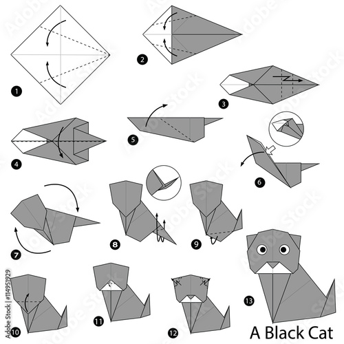 step by step instructions how to make origami A Black Cat.