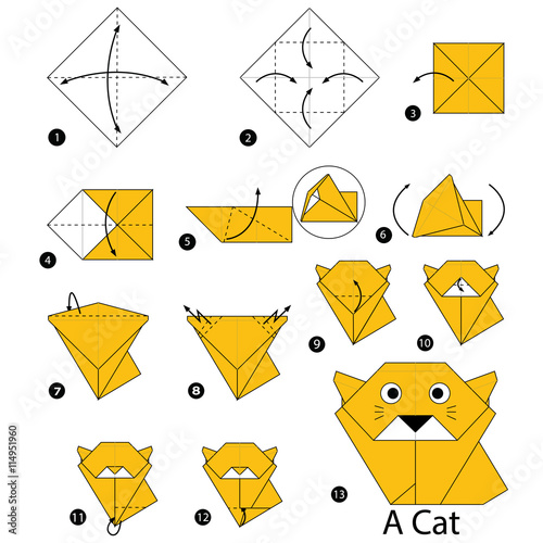 step by step instructions how to make origami A Cat.