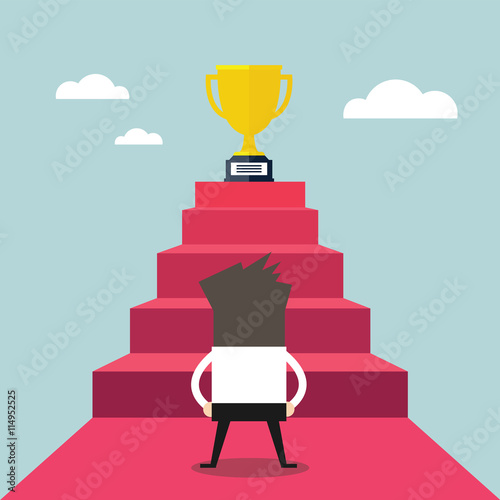 Businessman standing in front of stair that leads the trophy, Shortcut to success, vector