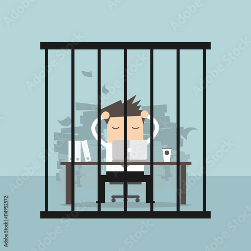 Businessman working in the prison. Vector