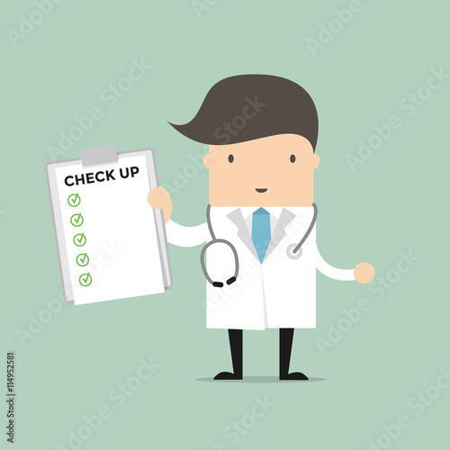 Medical Doctor Holding Check Up Report Document. Vector