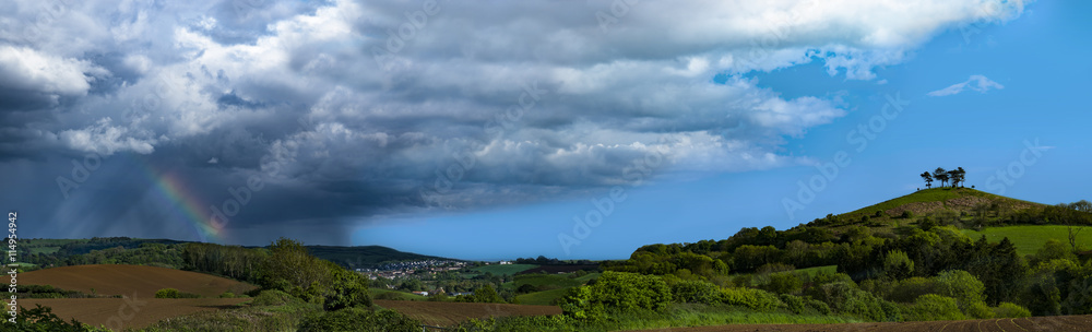 Panoramic of rainbow and Colmer's Hill, Dorset