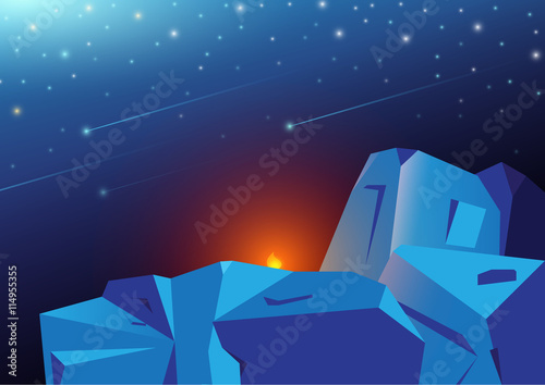 Night starry meteor sky and landscape western mountains with cam