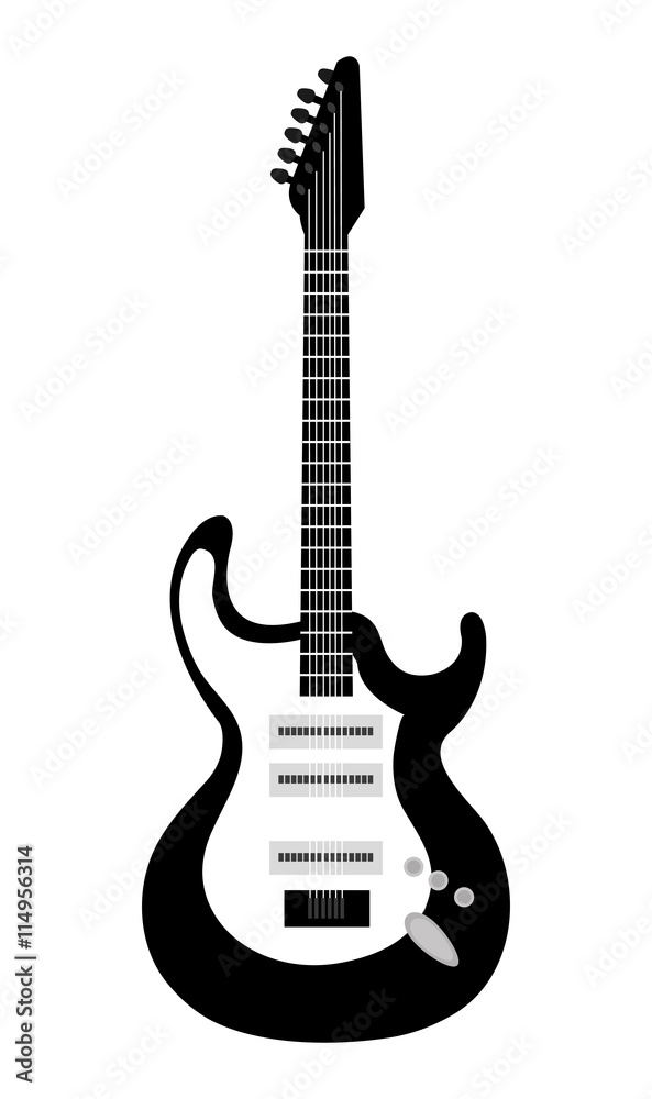 Fototapeta premium Electric guitar music instrument icon in white and black colors, vector illustration.