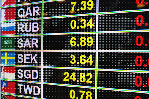 Exchange rate currency on LED digital board business money conce