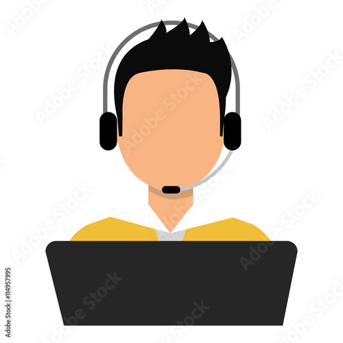 Male with heaphones, microphone and laptop cartoon design, vector illustration eps10.