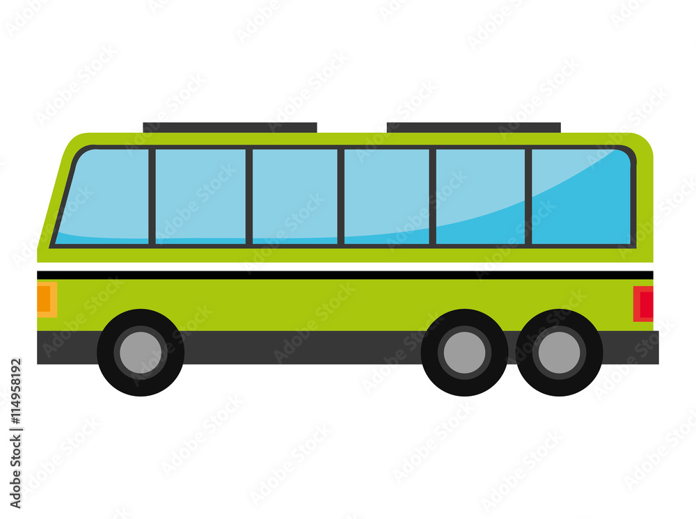 Green bus with windows isolated on white background, vector illustration.