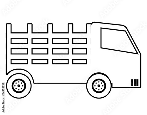 Truck vehicle in black and white colors isolated icon ove white background, vector illustration.