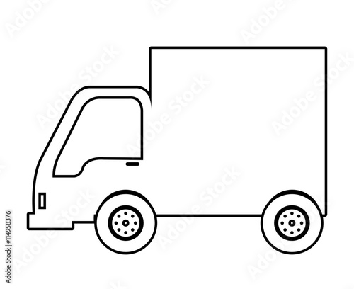 Truck vehicle in black and white colors isolated icon ove white background, vector illustration.
