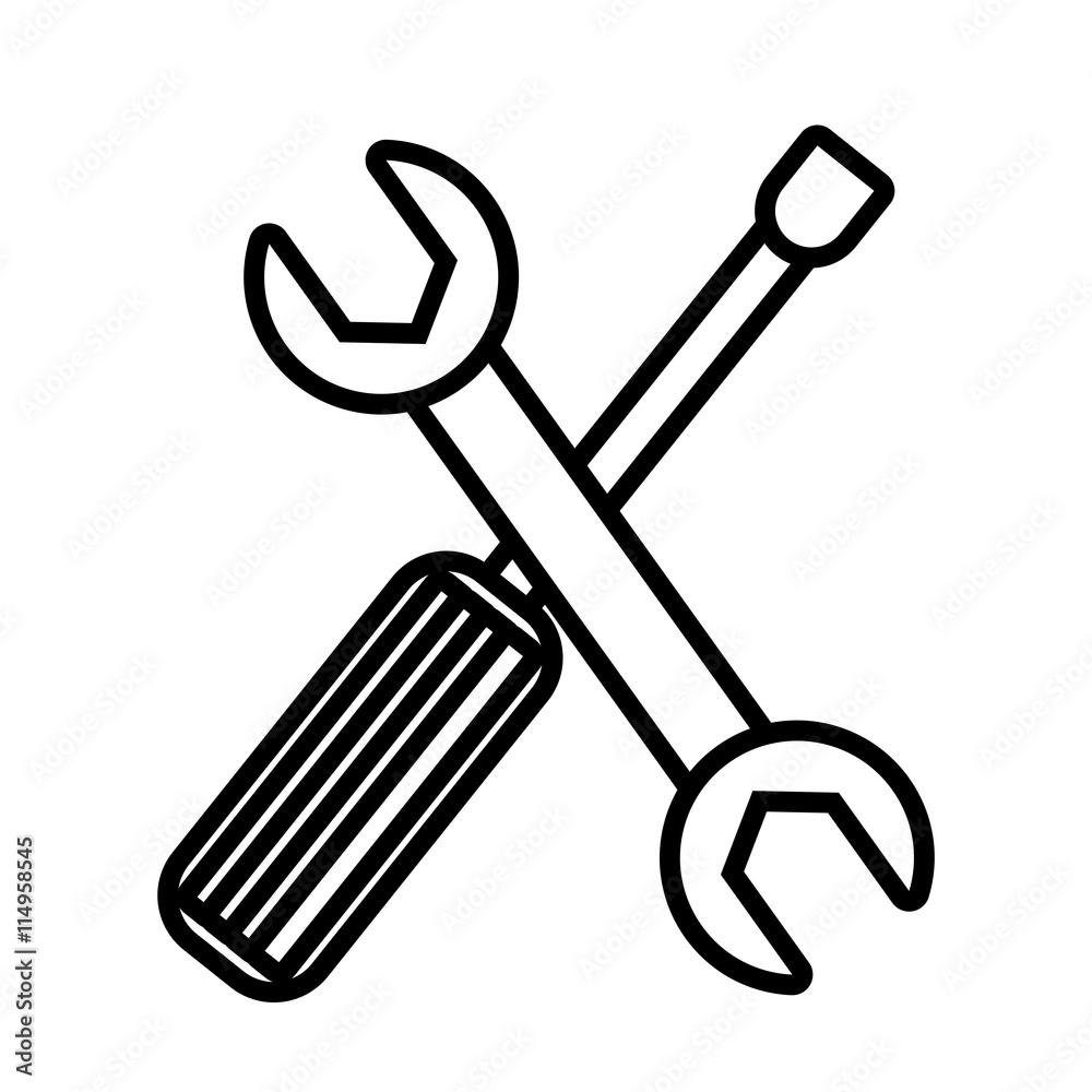 Wrench and screwdriver construction tools on white background, isolated icon. Wrench and screwdriver construction tools on white background, isolated icon.