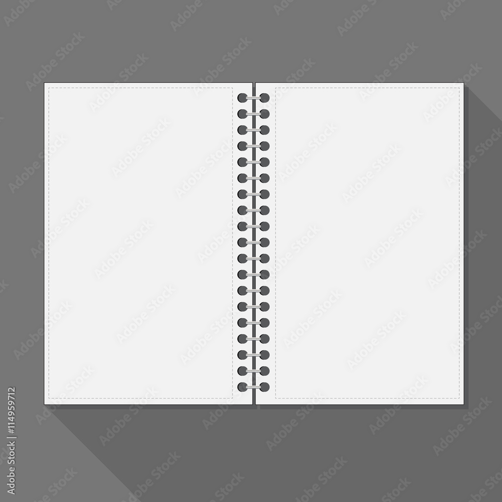 Open spiral notebook. Blank pages and shadow. Open spiral notebook. Blank pages and shadow.