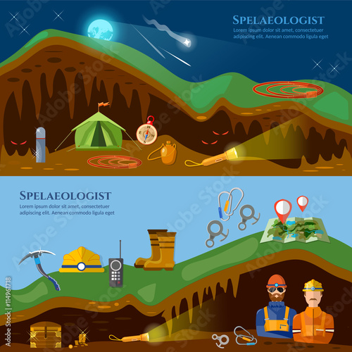 Speleology banners caves study underground mines