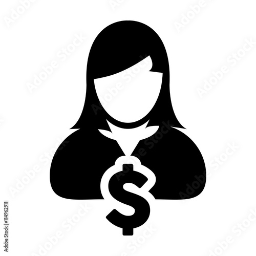 Dollar Sign Symbol Icon Vector Currency With Female Person Money Avatar for Business and Finance in Glyph Pictogram illustration