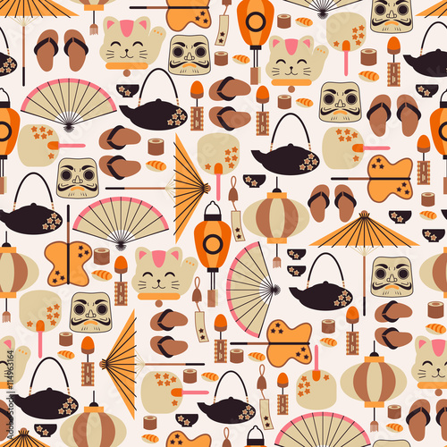 Vector Seamless Background with Japan Elements