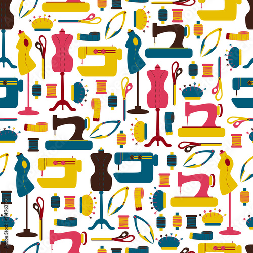 Vector Seamless Background with Sewing Accessories