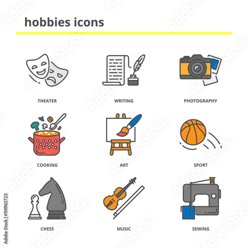 Hobbies vector icons set