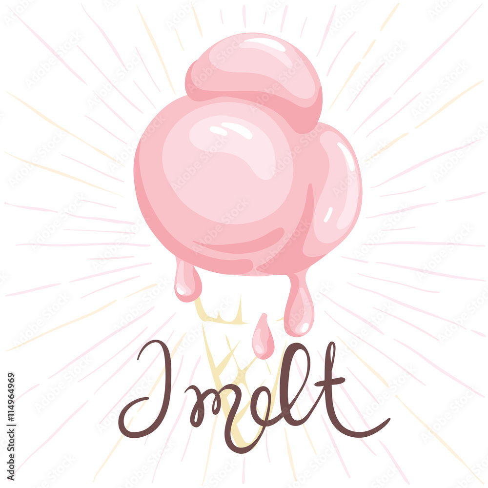 Watercolor ice cream - I melt/Funny summer hand drawing calligraphy Watercolor ice cream - I melt/Funny summer hand drawing calligraphy