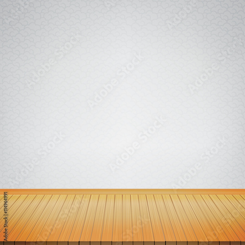 Brown wood floor with chinese style grey background empty room w
