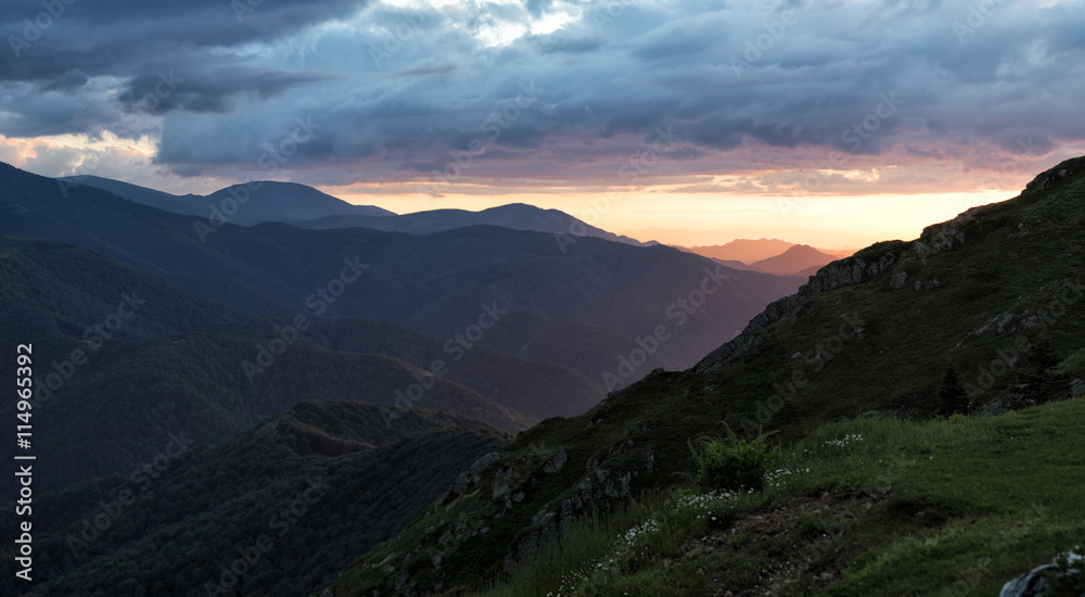 Sunset over Balkan mountain, Bulgaria