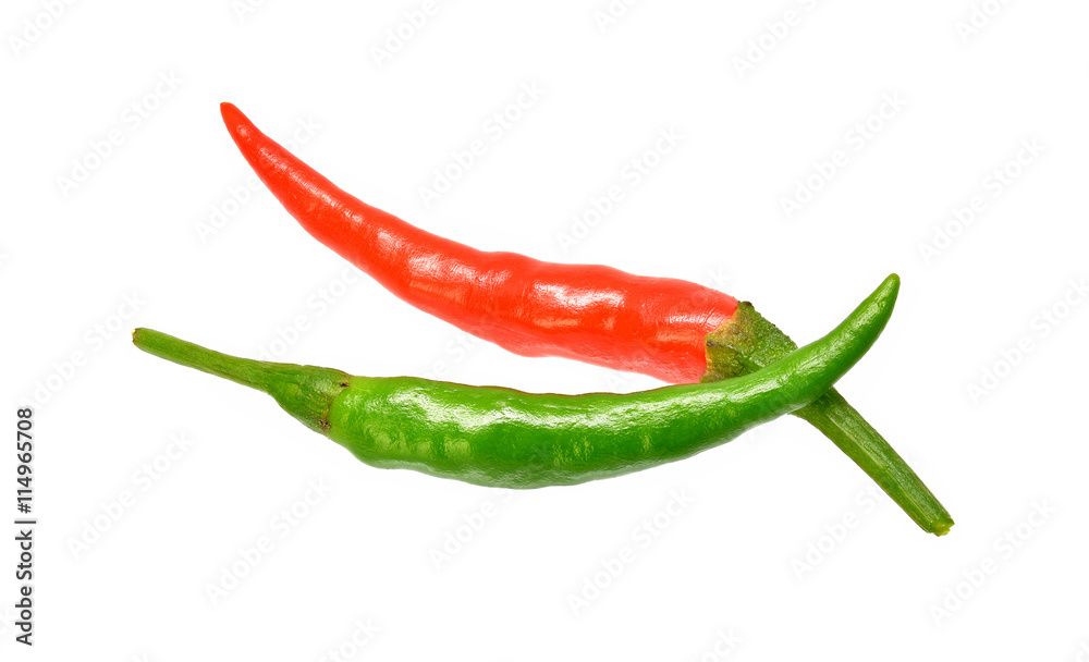 Green pepper and red pepper isolated on white Green pepper and red pepper isolated on white
