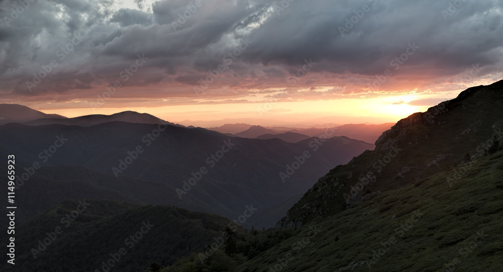 Sunset over Balkan mountain, Bulgaria