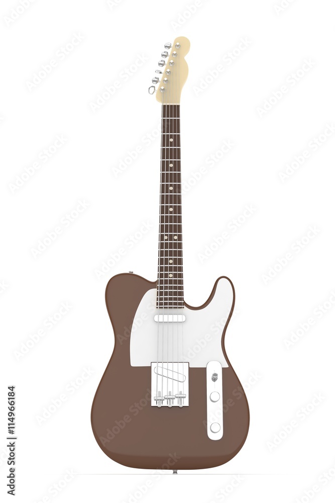 Isolated brown electric guitar on white background.  Musical instrument for rock, blues, metal songs. 3D rendering.