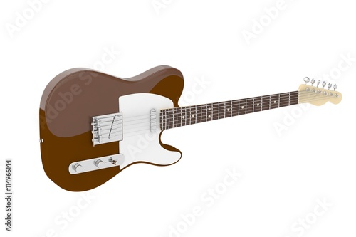 Isolated brown electric guitar on white background. Concert and studio equipment. Musical instrument. Rock, blues style. 3D rendering.