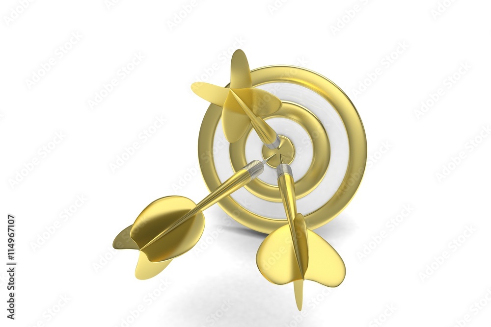 Three arrows darts in center. 3d rendering.