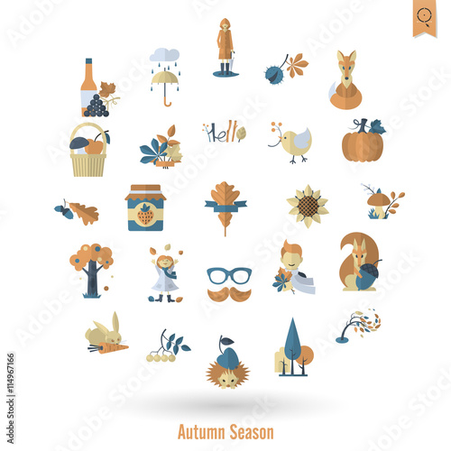 Fototapeta Naklejka Na Ścianę i Meble -  Set of Flat Autumn Icons