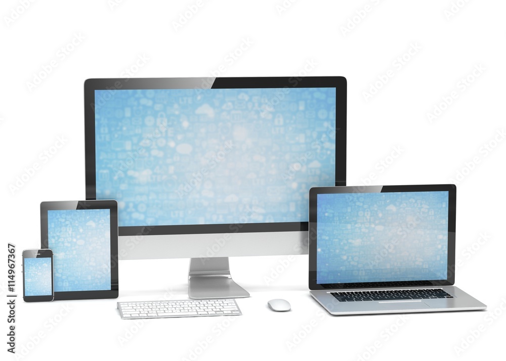 Ultimate web design, laptop, smartphone, tablet, computer, display. 3d rendering. Ultimate web design, laptop, smartphone, tablet, computer, display. 3d rendering.