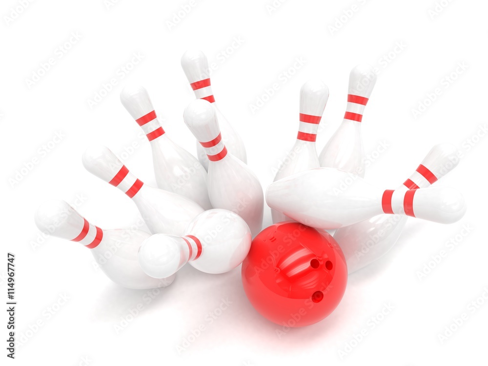 Bowling ball and skittles isolated. 3d rendering. Bowling ball and skittles isolated. 3d rendering.