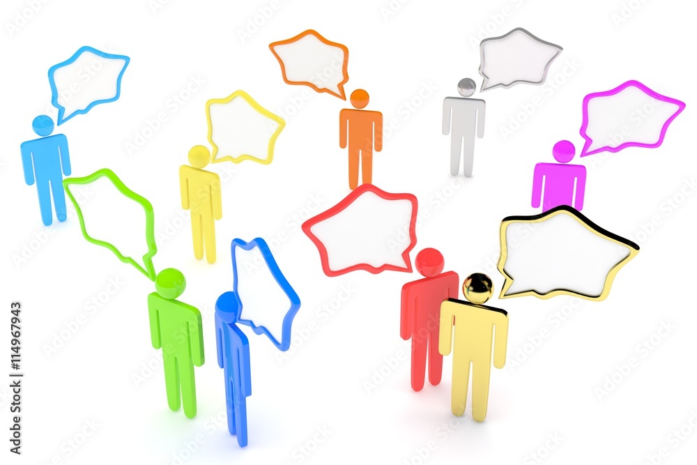 people with talk bubbles isolated over a white background. 3d rendering. people with talk bubbles isolated over a white background. 3d rendering.