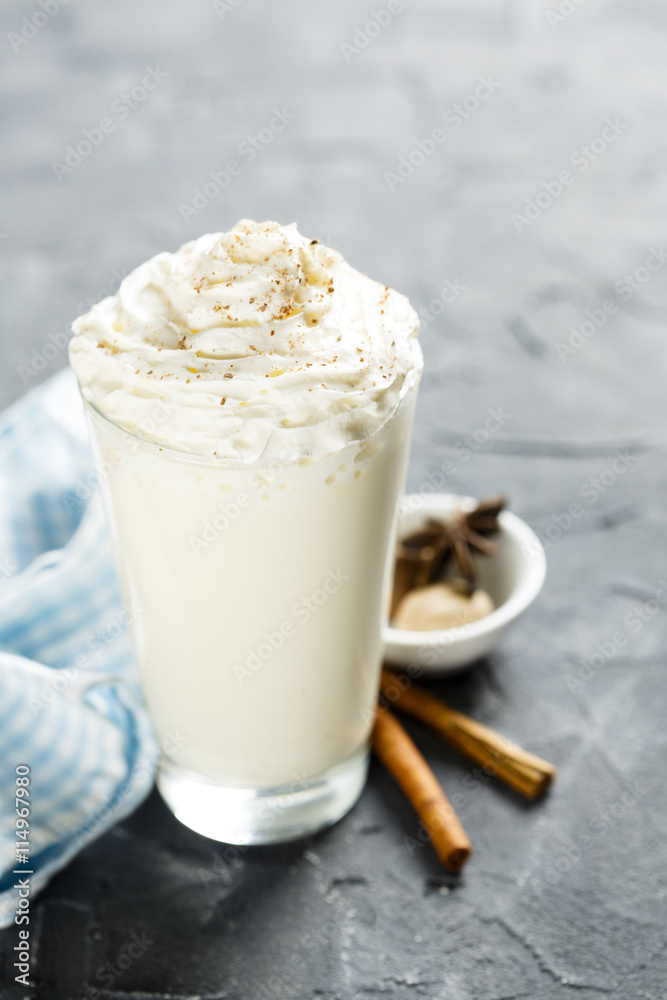 Hot milk drink with whipped cream Hot milk drink with whipped cream