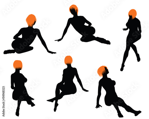 Naked sexy girls silhouette set