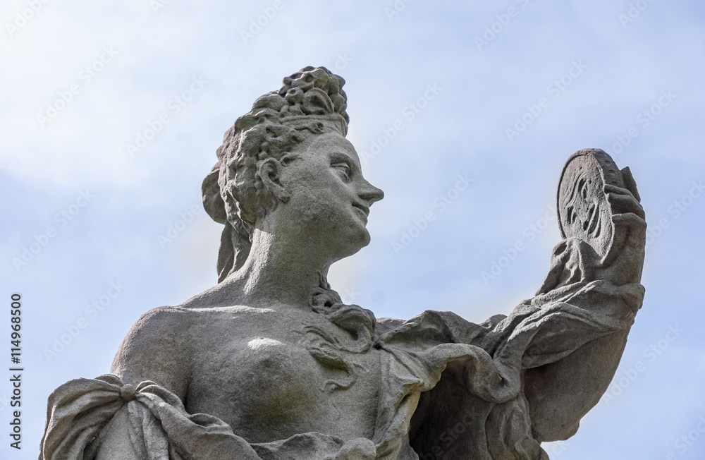 Sandstone baroque statue detail sky Kuks castle, Czech republic