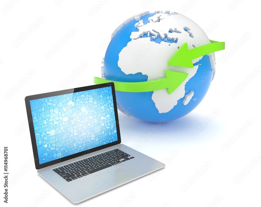 Laptop network and earth globe. 3d rendering. Laptop network and earth globe. 3d rendering.