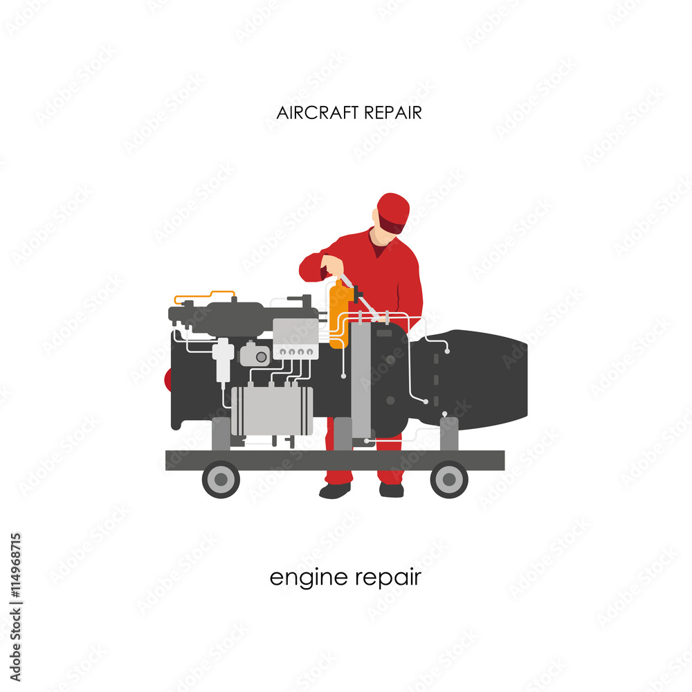 Repair and maintenance aircraft. Mechanic in overalls repairing