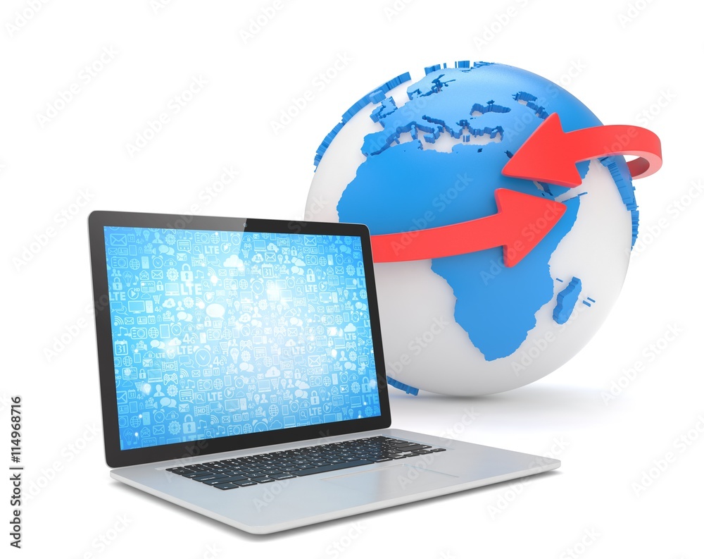 Laptop network and earth globe. 3d rendering. Laptop network and earth globe. 3d rendering.