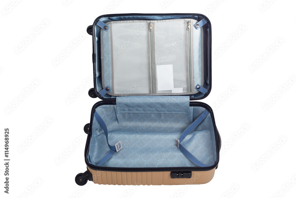 Luggage travel open bag isolated white background. Luggage travel open bag isolated white background.