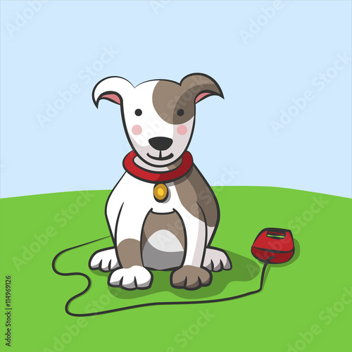 Ilustración vectorial de un perro en un jardín
